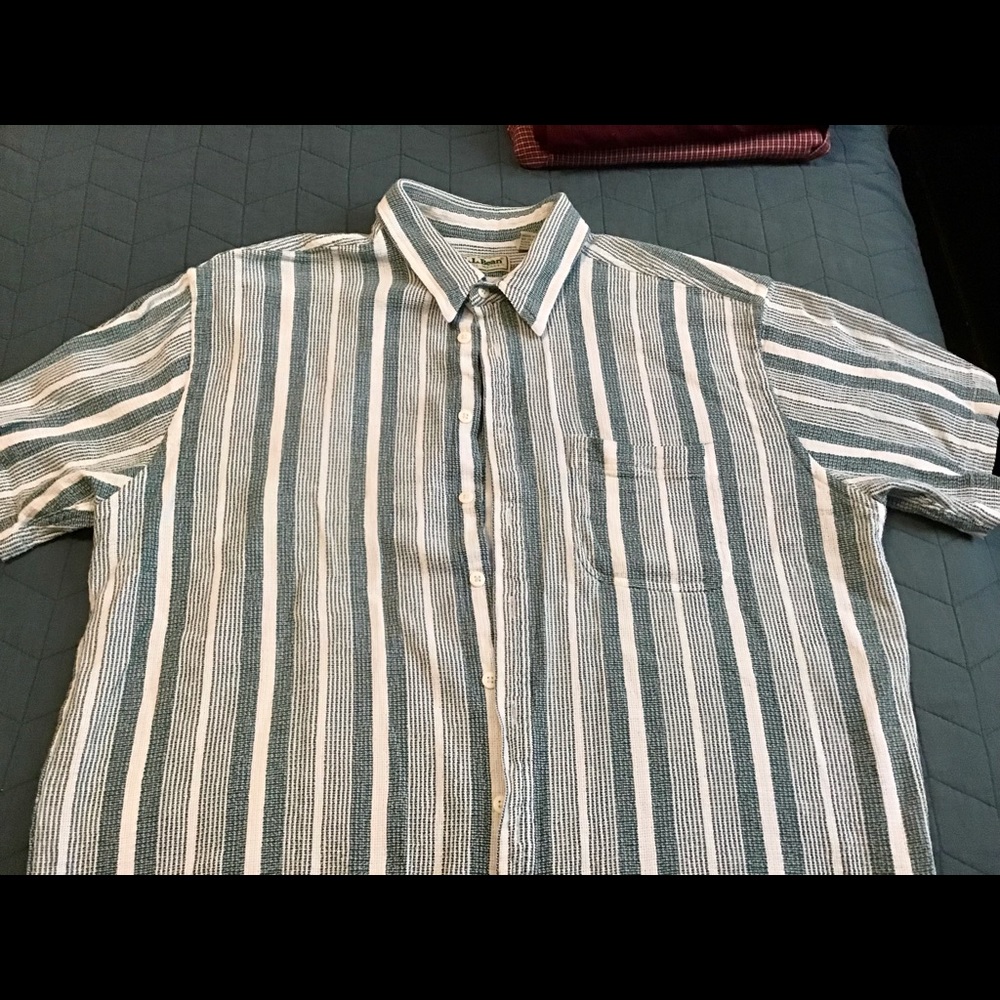 COPY - LL Bean Cool Weave XL teal/white Button down shirt